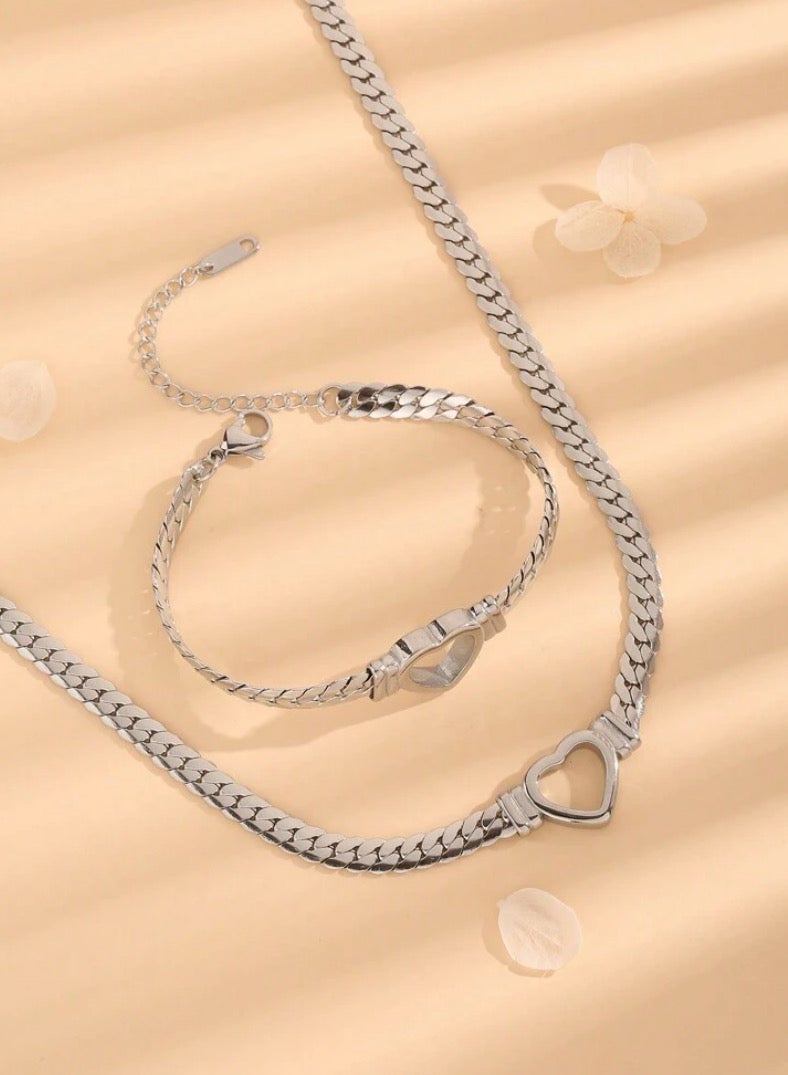 Stainless Steel Women's Necklace and Bracelets Accessories Set - Image 1